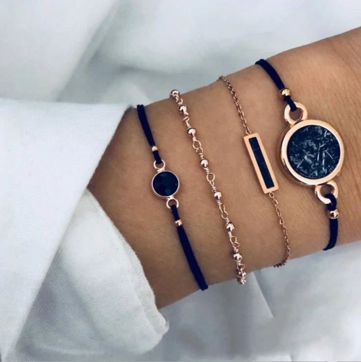 Sleek black geometric bracelet with turquoise accents, handcrafted with premium alloy for a modern, sophisticated look
