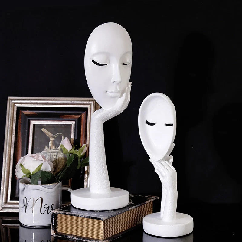 Nordic abstract art thinker lady mask figurine resin statue for home and office decoration