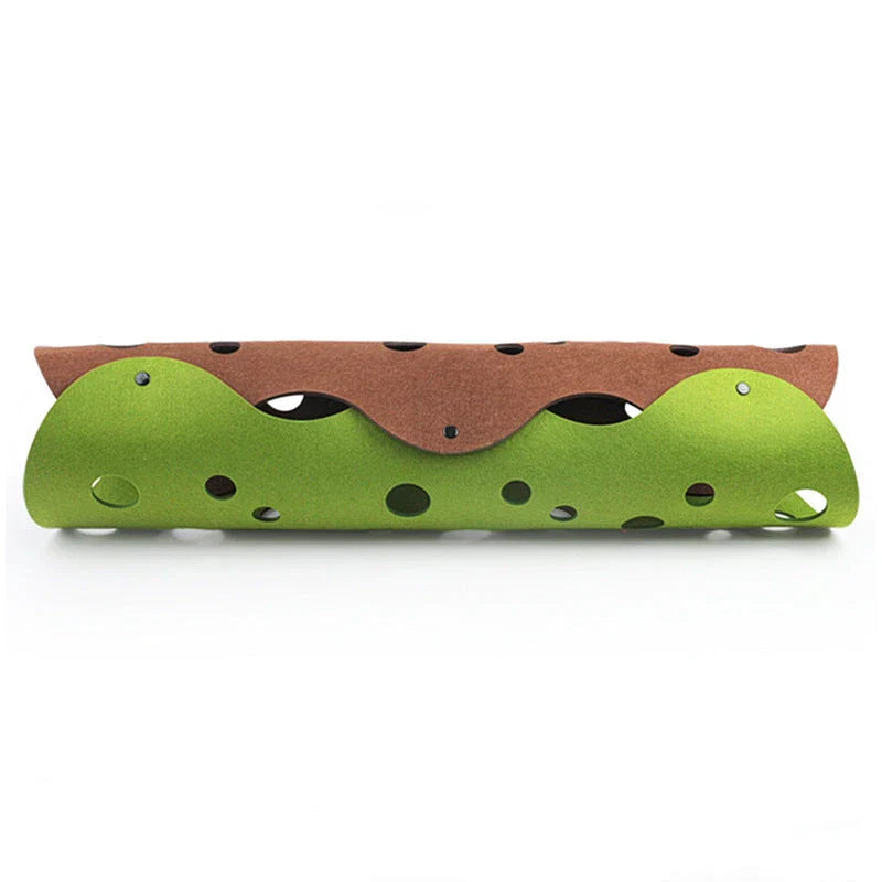 Cozy Felt Cat Tunnel with multiple peek-a-boo holes, available in various stylish color options for interactive play and relaxation.