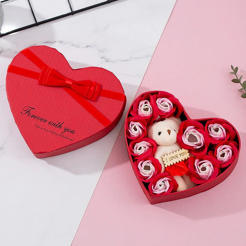 Heart-shaped rose soap gift box in red and pink, perfect for romantic occasions