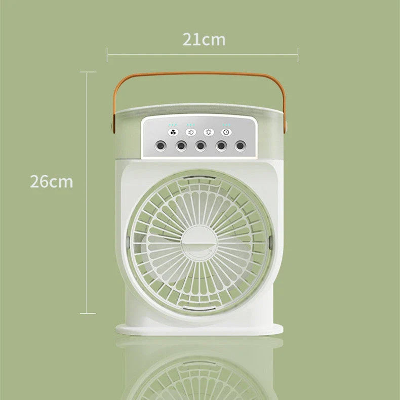 Compact USB-powered evaporative air cooler with 7-color mood lighting, portable design, and powerful fan for personal climate control