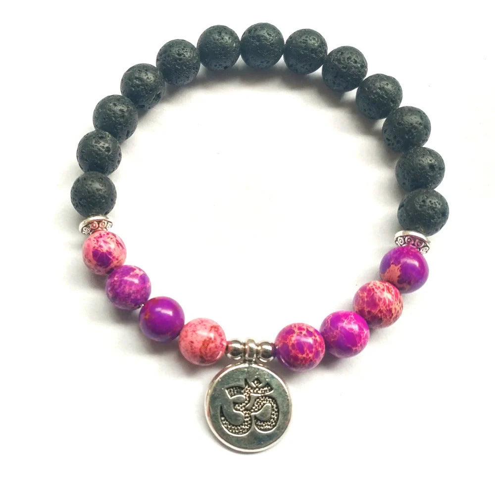 Handmade Matte Amazonite Yoga Chakra Bracelet with OM and Lotus charms