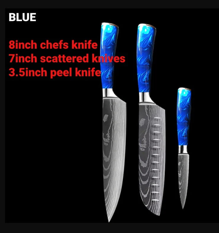 Premium 8-inch Chef Knife with elegant blue resin handle and stainless steel blade