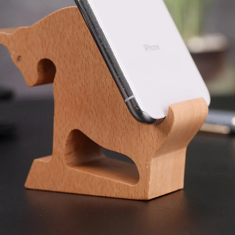 Custom beech wood lazy phone holder with personal lettering for desk organisation