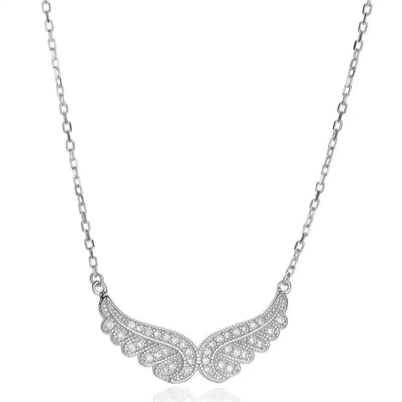 Stunning sterling silver angel wings pendant necklace with cubic zirconia stones