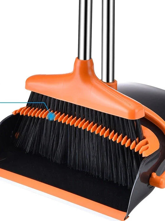 HOMEMAXS black and orange broom and dustpan set for effortless household cleaning
