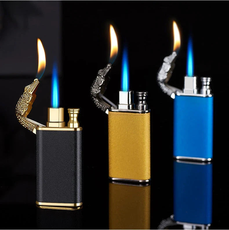 Versatile double flame lighter with a sleek and stylish design, perfect for outdoor adventures, grilling, and cigar lighting.