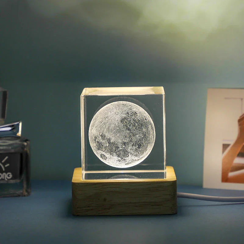 Mesmerizing 3D crystal cube lamp with warm lighting settings, creating a soothing ambiance for home and office decor