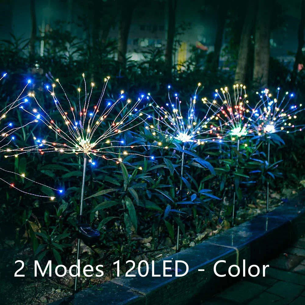 Radiant Solar-Powered Outdoor Fireworks Lights with dazzling LED display in various shapes and colours