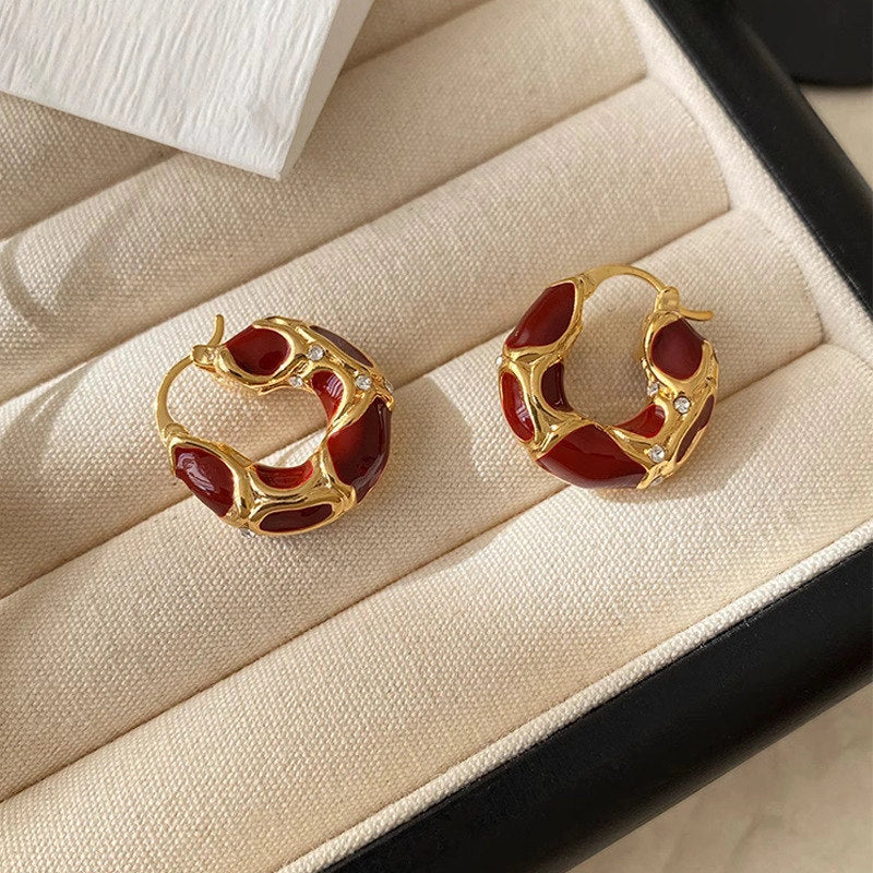 Stylish gold-plated enamel hoop earrings in various trendy colours for UK women