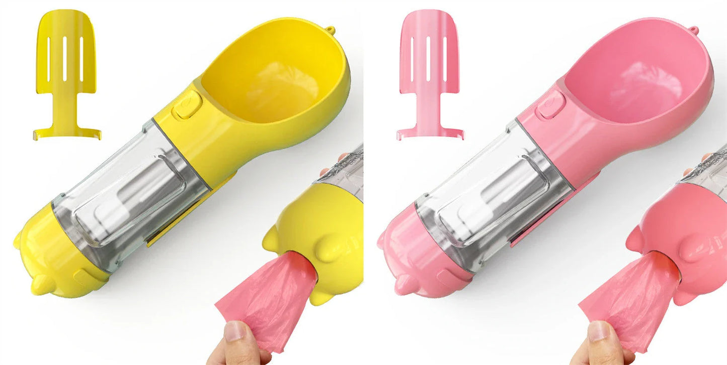 Versatile 3-in-1 Pet Water Bottle with Feeding Bowl and Waste Bag Storage