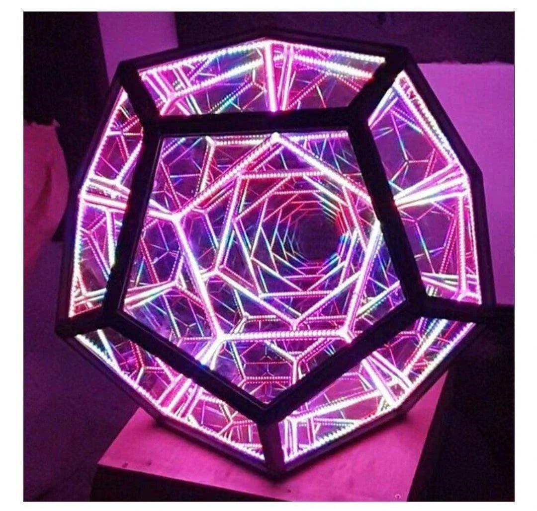 Elegant geometric colour-changing decorative lamp with glass and anodized aluminium construction
