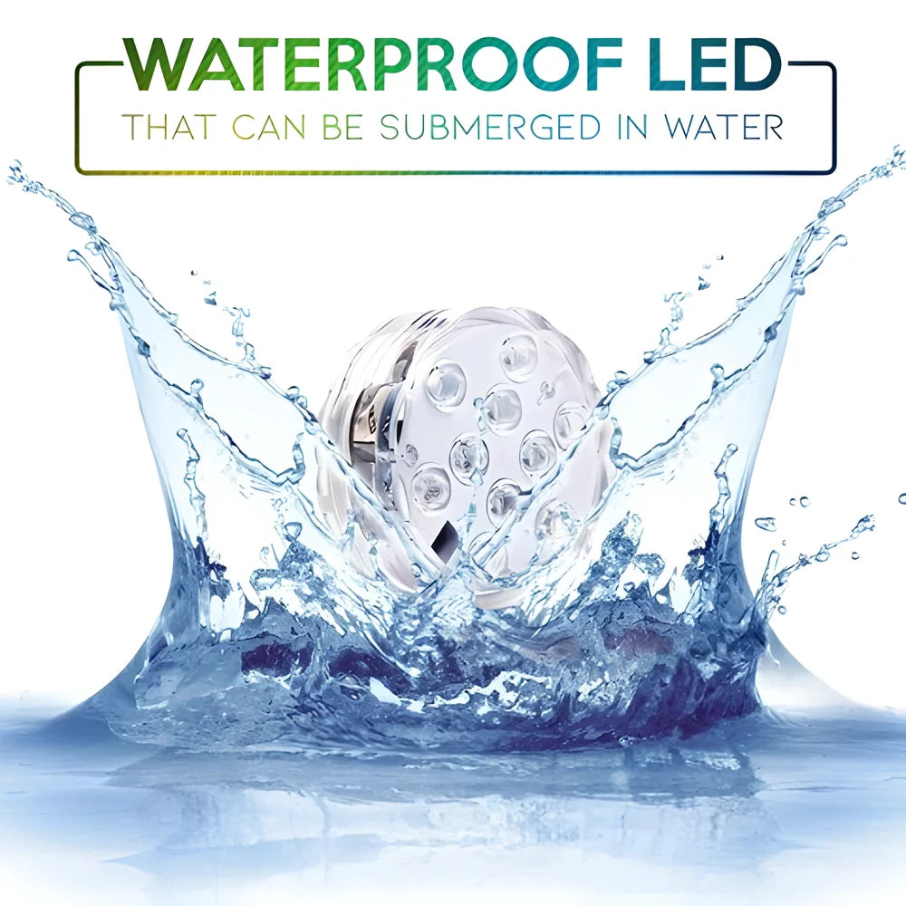 Vibrant RGB waterproof underwater lights with remote control for pools, spas, ponds and other outdoor features