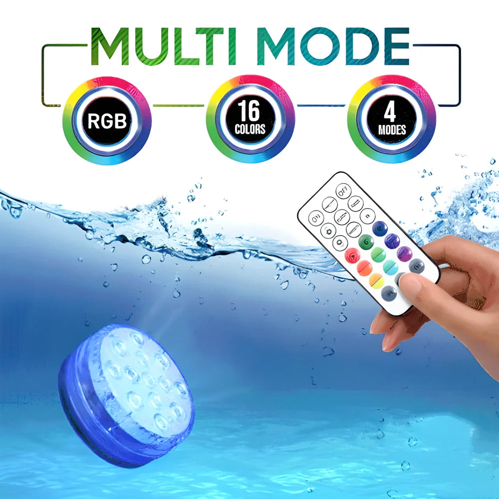 Vibrant RGB waterproof underwater lights with remote control for pools, spas, ponds and other outdoor features