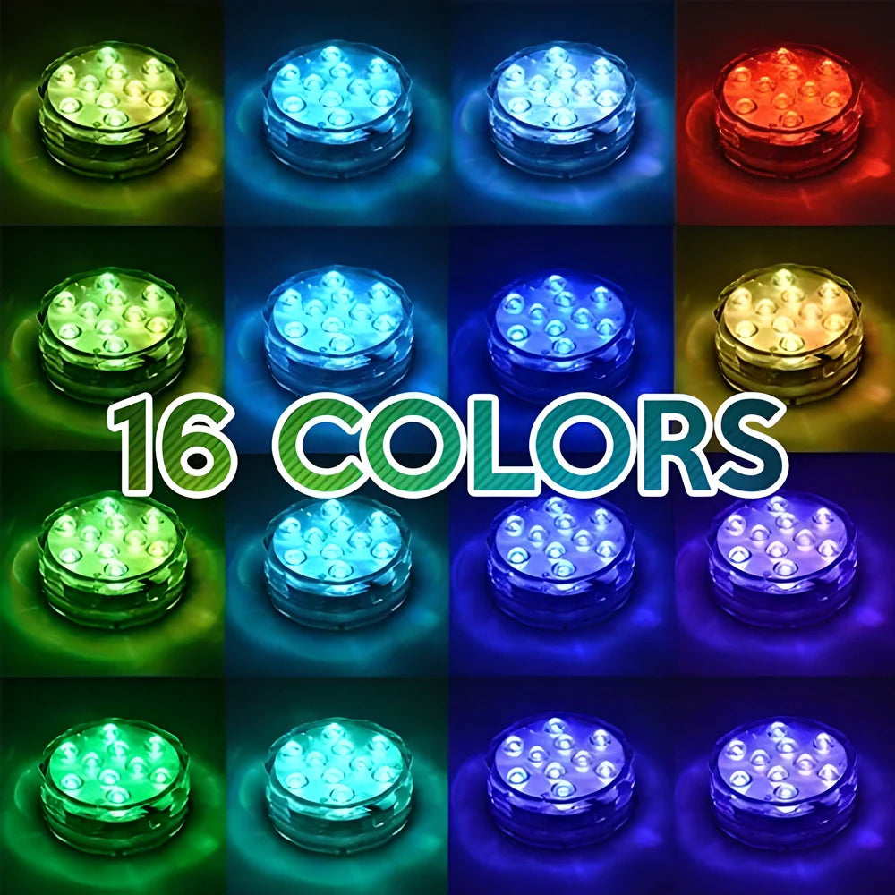 Vibrant RGB waterproof underwater lights with remote control for pools, spas, ponds and other outdoor features