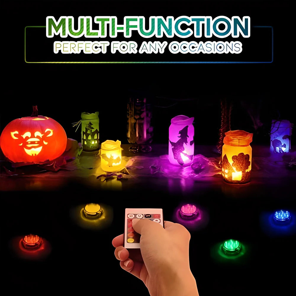 Vibrant RGB waterproof underwater lights with remote control for pools, spas, ponds and other outdoor features