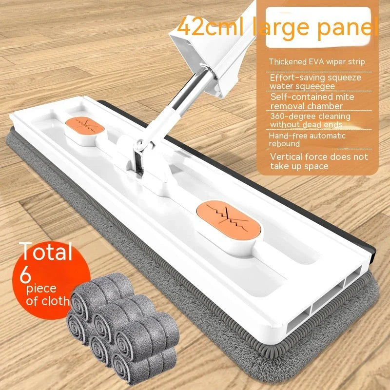 Premium 360° Rotating Flat Mop with Stainless Steel Handle and Self-Dewatering Scraper for Effortless Floor Cleaning