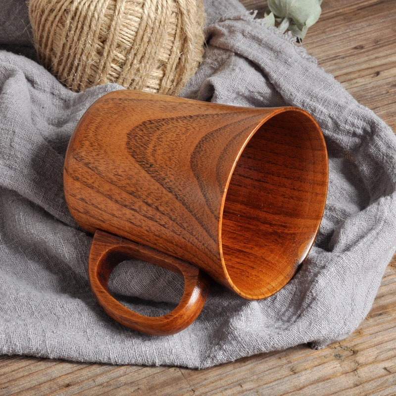 Handcrafted Jujube Wood Retro Japanese Style Mug with ergonomic handle