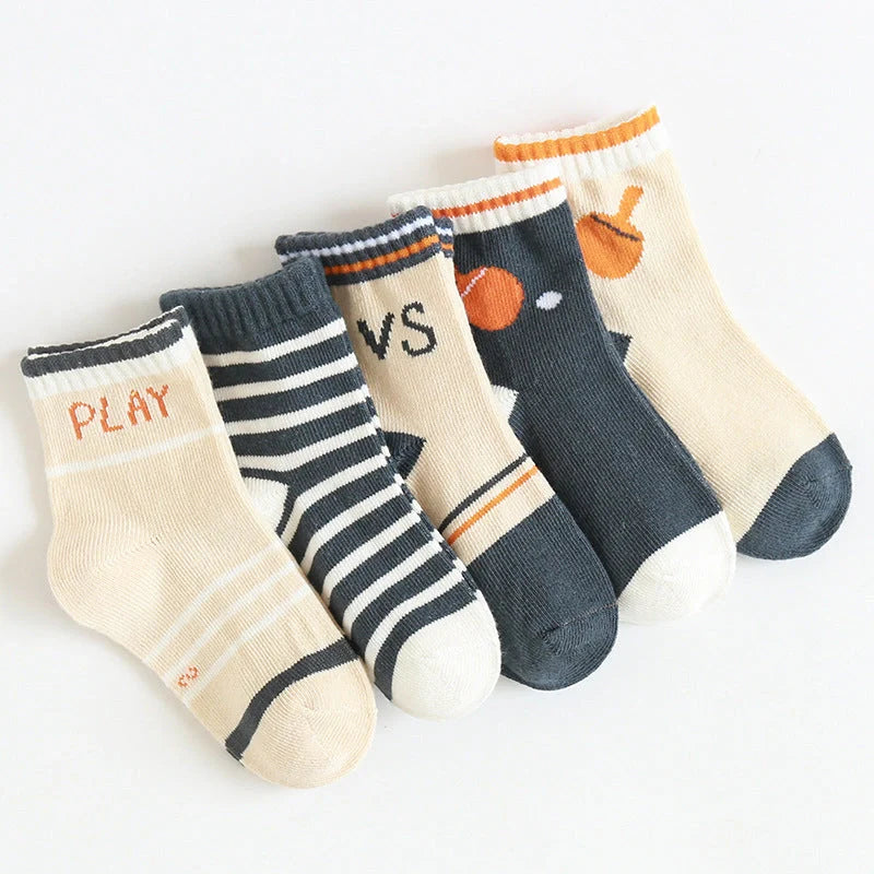 Kids' cartoon jacquard cotton socks in various fun designs for comfort and style