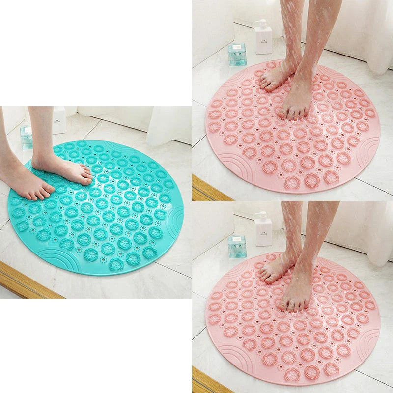 Premium PVC round shower mat with textured surface for massage and non-slip grip