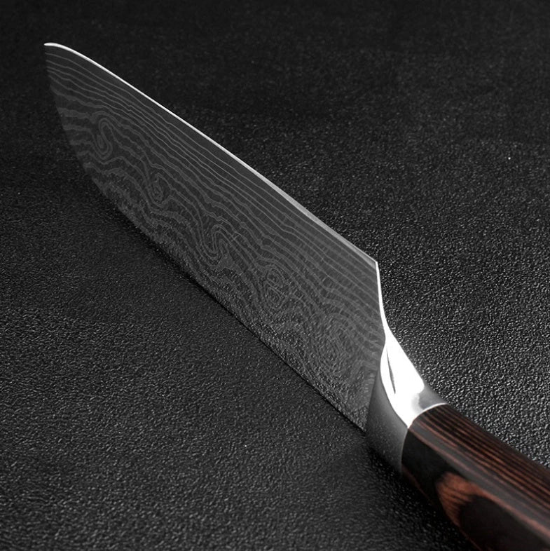 Premium 8-Piece Damascus Steel Kitchen Knife Set with Razor-Sharp Blades and Ergonomic Wooden Handles