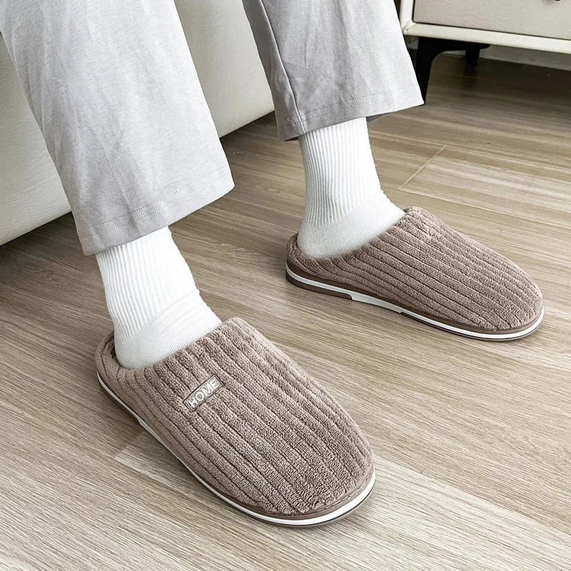 Cozy plush slippers in various colors with non-slip soles for indoor comfort and warmth