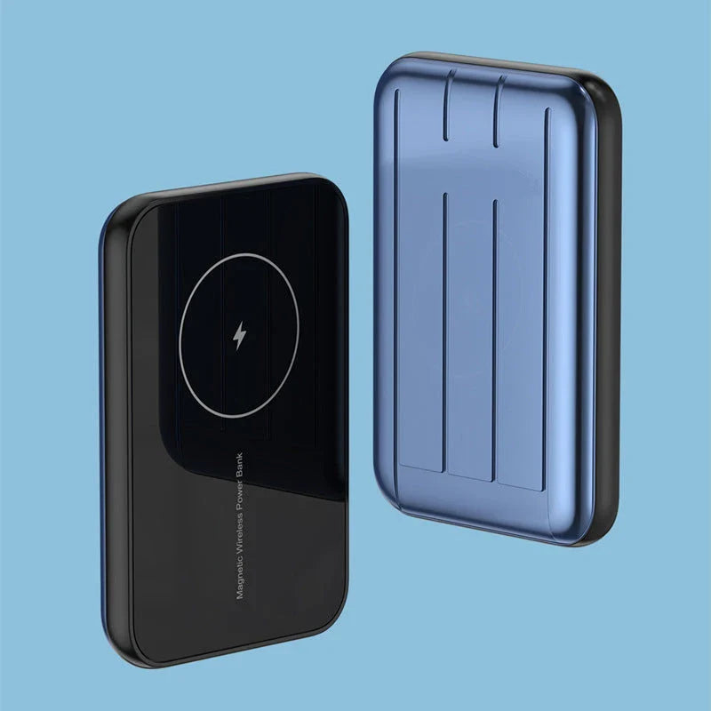 Premium 15W magnetic wireless power bank in three stylish colours: green, blue, and grey