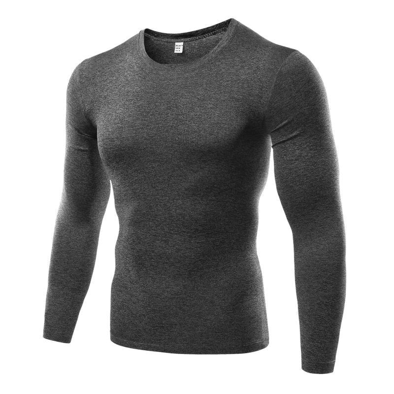Premium men's long sleeve compression workout shirt in black, white, gray, green, blue, and red colors