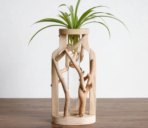 Elegant handcrafted wooden vase with intricate detailing, designed to elevate home decor
