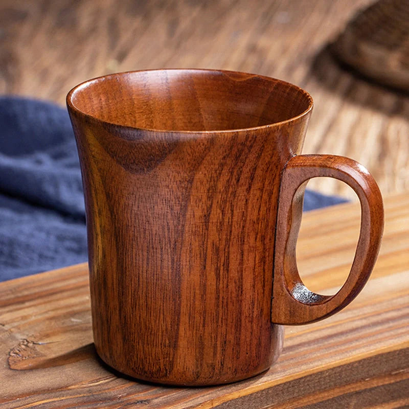 Handcrafted Jujube Wood Retro Japanese Style Mug with ergonomic handle