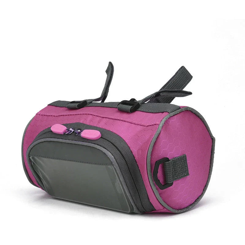 Premium waterproof bicycle handlebar bag made of durable polyester, with ample storage space for a smartphone and other cycling essentials.