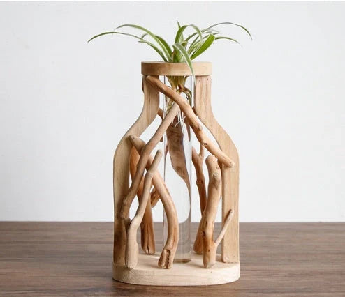 Elegant handcrafted wooden vase with intricate detailing, designed to elevate home decor