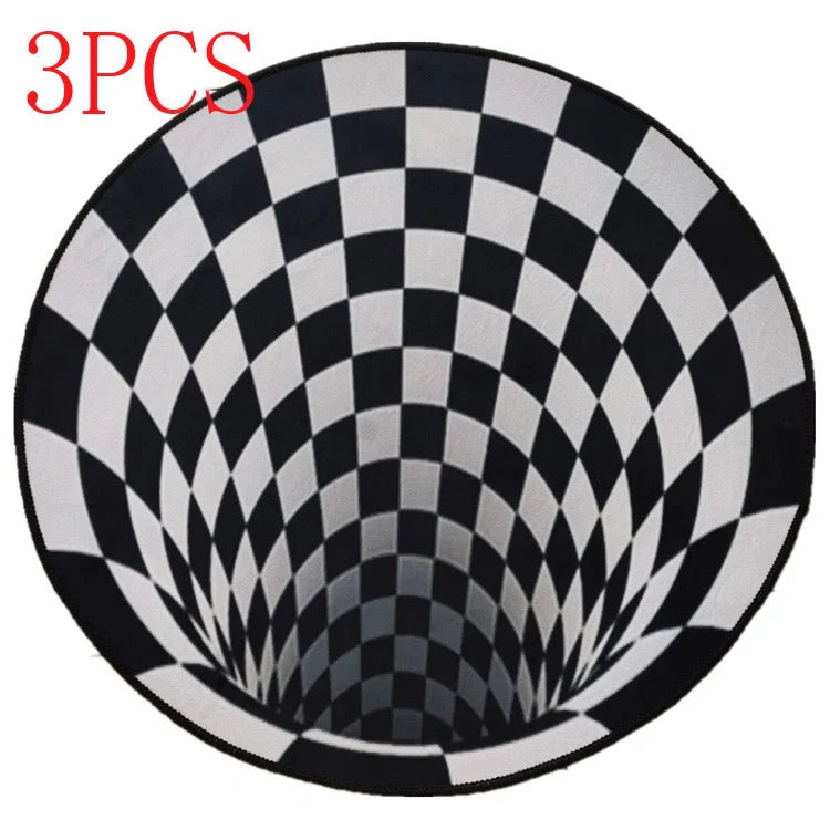3D Geometric Round Carpet Vortex Illusion Rug in Black and White