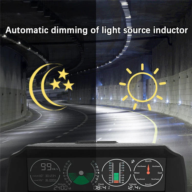 GPS GO 2 Car HUD with Satellite-powered Speed, Tilt, and Navigation Displays
