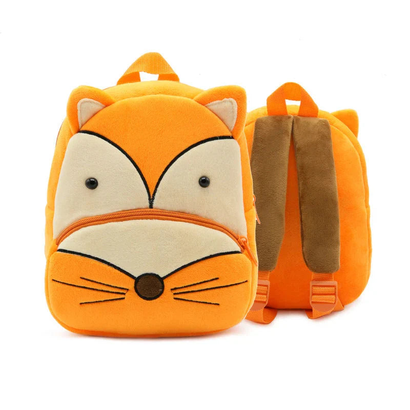Adorable plush backpacks featuring various animal designs, perfect for primary school children