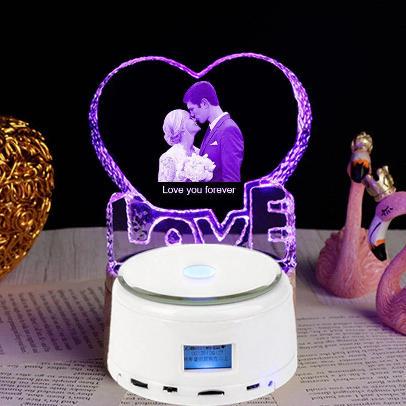 Personalised crystal photo night lamp with Bluetooth music player and colour-changing LED lights
