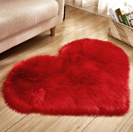 Luxury heart-shaped plush carpet in various colours and sizes, featuring a soft, non-slip design for comfortable home decor
