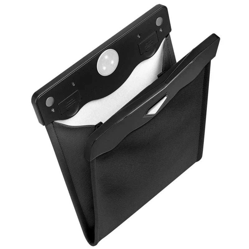 LED-powered car trash can organizer with durable construction and versatile hanging/sticking design for convenient storage and tidy car interior