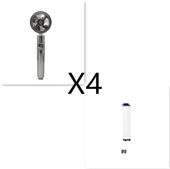 360-degree rotating high-pressure shower head with built-in fan and adjustable water spray