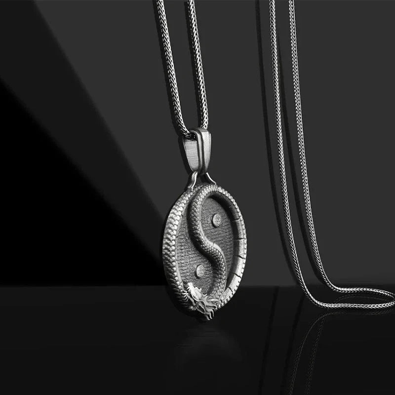 Men's black titanium steel pendant sweater chain with polished finish