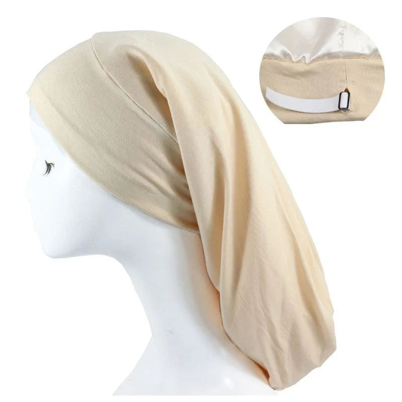 Women's adjustable satin nightcap in various colours with cotton lining