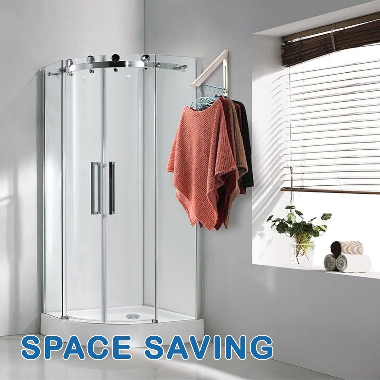 Convenient folding clothes drying rack with sturdy plastic and steel construction, providing generous hanging space for laundry in small living spaces.