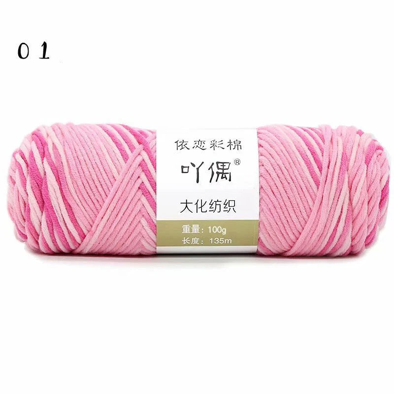 Luxurious gradient milk cotton yarn balls in a variety of vibrant colours, perfect for knitting, weaving, and other textile crafts.