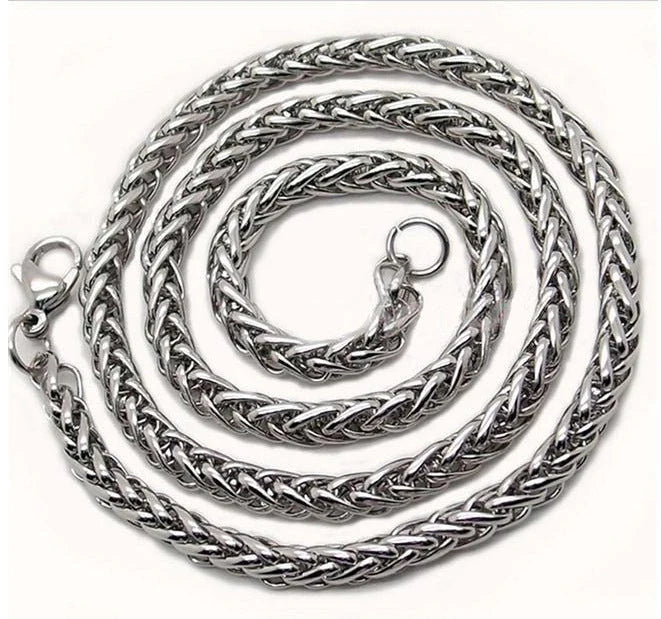 Titanium Steel Chain Necklace with Twisted Singapore Design in Silver