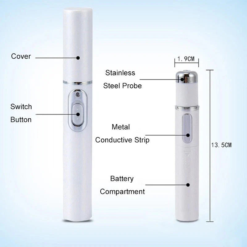 Blue light therapy pen for treating acne, scars, and wrinkles on the face and body