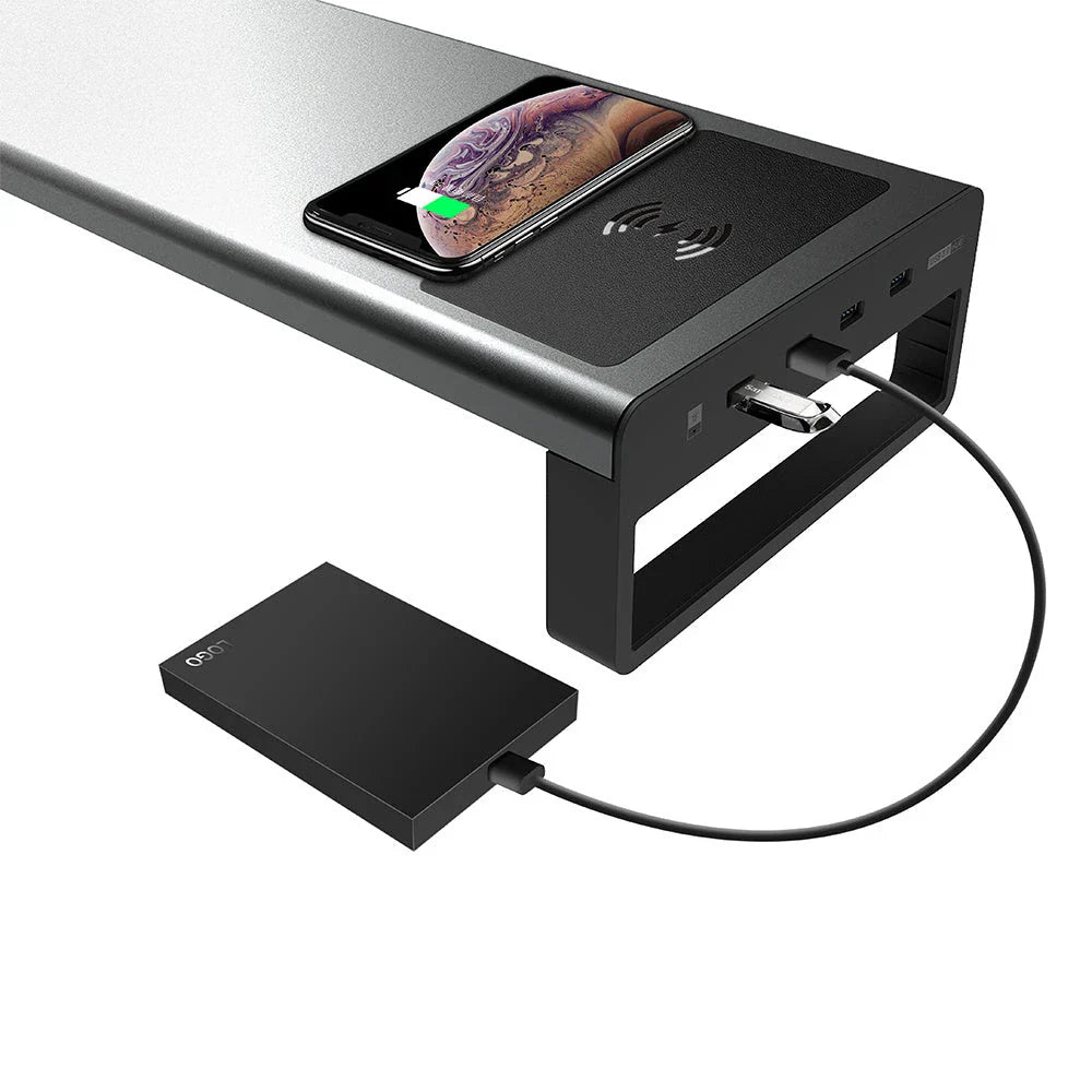 Compact USB 3.0 keyboard storage rack made of premium aluminium alloy with four high-speed USB ports for charging and data transfer