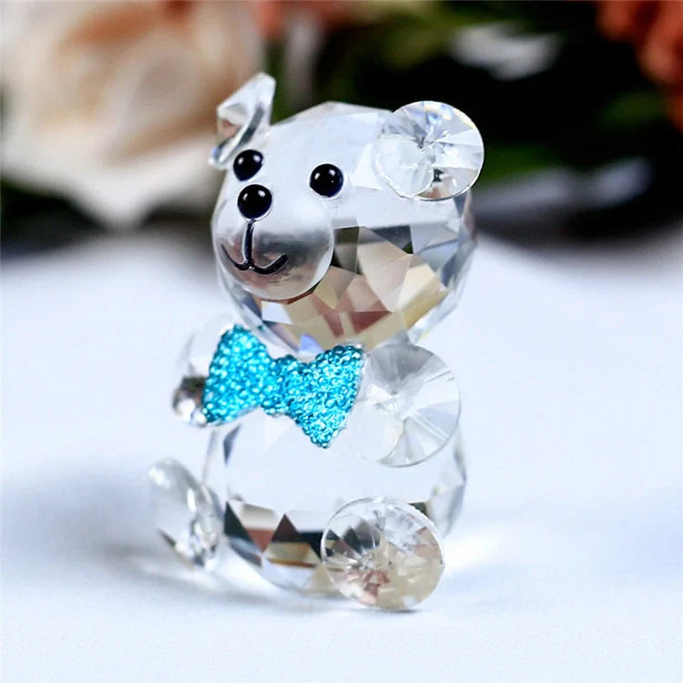 Hand-carved white crystal bear figurine with geometric design