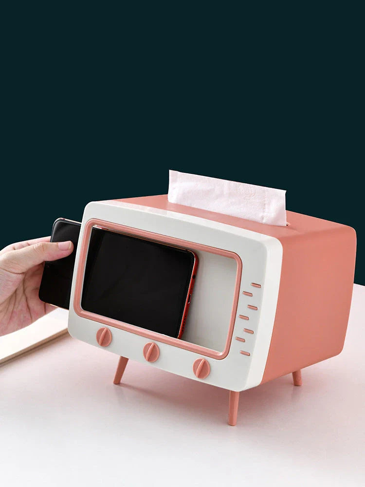 Stylish tissue box organiser with mobile phone holder in various colours for living room decor