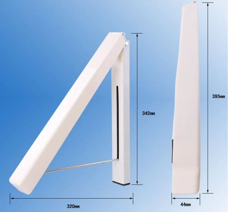 Convenient folding clothes drying rack with sturdy plastic and steel construction, providing generous hanging space for laundry in small living spaces.