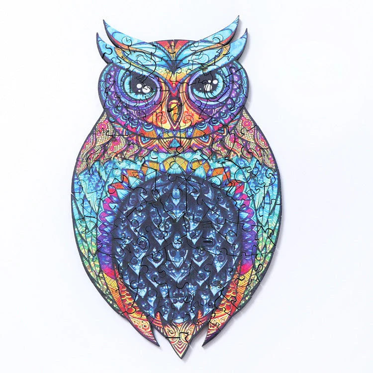 Charming wooden animal puzzles featuring a variety of wild creatures like foxes, wolves, and owls, perfect for a unique Christmas gift.